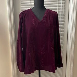 Karen Seo V Neck Long Sleeve Velour Vented Side Handmade Tunic